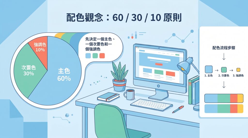 網頁配色指南:色彩心理學、配色比例與 7 個實用工具 (2026) 1 配色觀念